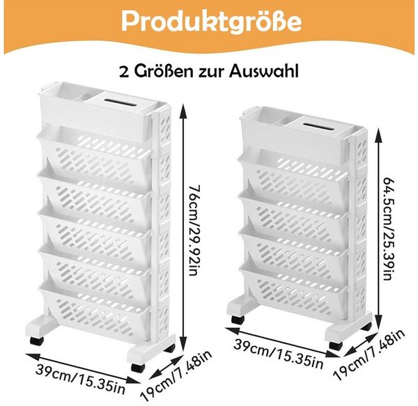 TUWENA Bücherregal Mobiles Bücherregal mit Rollen,Bücherregalwagen mit 5/6 Ebenen Drehbar, SchreibtischOrganiser Tisch Aufbewahrungskorb für Schule Klassenzimmer