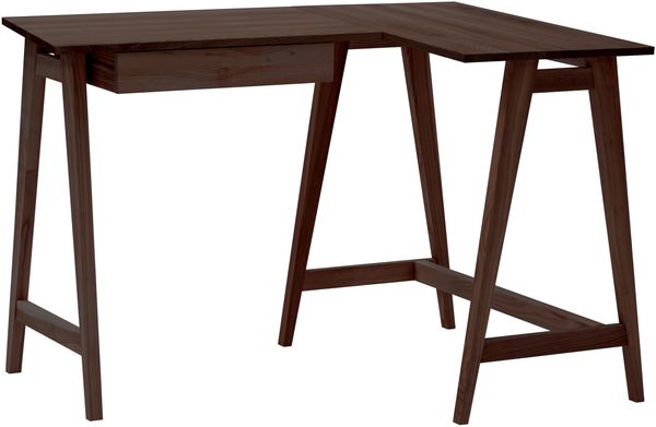 Ragaba Eckschreibtisch mit Schublade und Fußstütze, MDF Eschenfurnier & Massives Eschenholz, 115x85 cm, Walnussbeize, Rechts