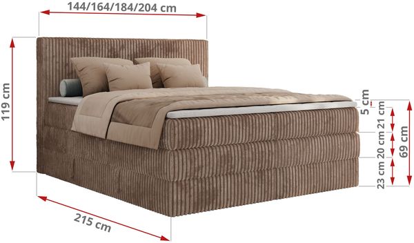 Boxspringbett, Doppelbett mit zwei Bettkästen und Multipocket-Matratze, Cord Bett - TILIANO KING - 200 x 200 cm - Braun Cord - H4 Bild 6