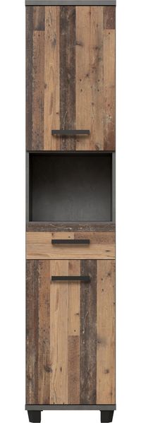 Seitenschrank >Veris< 2 Türen, 1 Schublade, 1 Fach, Old-Wood Vintage Dekor / Betonoptik - 40,2x186,8x34,8cm B/H/T