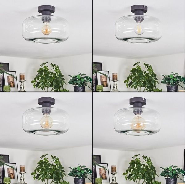 hofstein Deckenleuchte Deckenlampe aus Metall/Glas in Schwarz/Klar, Deckenleuchte im Retro/Vintage-Design (Schirm Ø 28 cm), E27