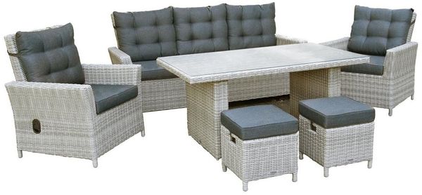bellavista - Home&Garden® Gartenlounge-Set Dininglounge-Set Asti 7-Personen Polyrattan grau mit Tisch, (19-tlg), Aluminium Rattanlounge, stufenlos verstellbare Rückenlehnen