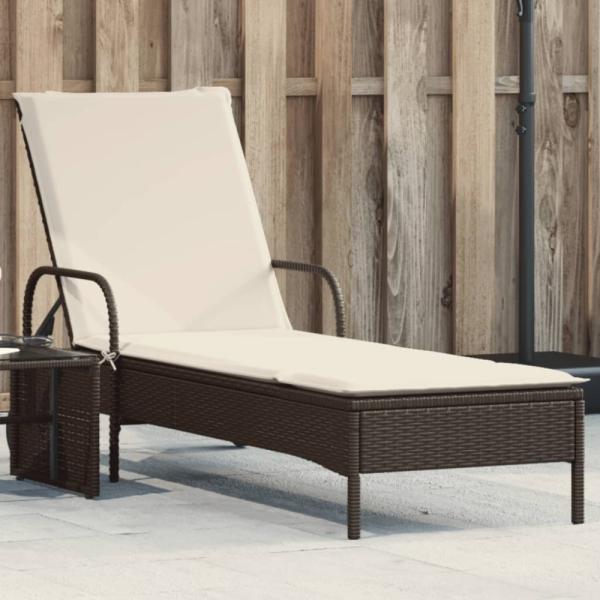 vidaXL Sonnenliege mit Rollen und Auflage Braun Poly Rattan 368309