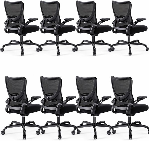 Marsail Bürostuhl Ergonomisch, Schreibtischstuhl mit 3D PU Armlehnen und Verstellbarer Lendenwirbelstütze, Drehstuhl Höhenverstellung und Wippfunktion, schreibtischstuhl aus Mesh, Bis 136kg,8pcs
