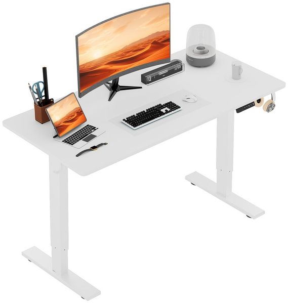 HOMAVO höhenverstellbarer Schreibtisch 60×140 cm, mit Memory- und Anti-Kollisionsfunktion, Höhe 70–117 cm, Weiß