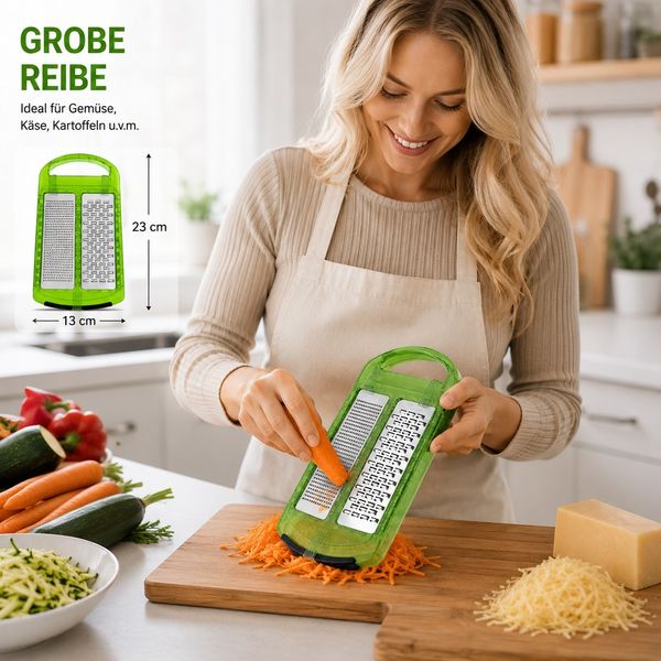 Genius Doppelreibe Feinreibe und Zweiwege-Reibe Edelstahl für Käse, Gemüse grün