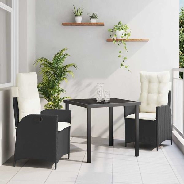 vidaXL Garten Essgruppe mit Kissen 3 pcs Schwarz Poly-Rattan 3380477