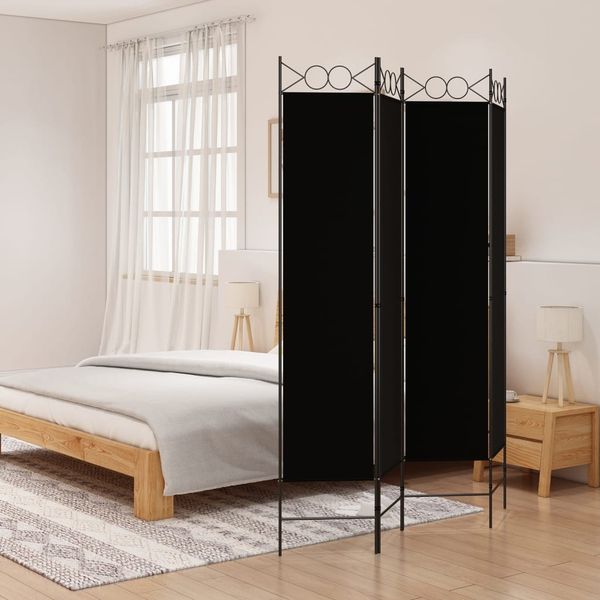 vidaXL 4-tlg. Paravent Schwarz 160x200 cm Stoff 350153