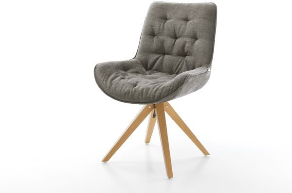 Drehstuhl Taimi-Flex Bouclé Soft Schlamm Holzgestell kantig Natur 180° drehbar