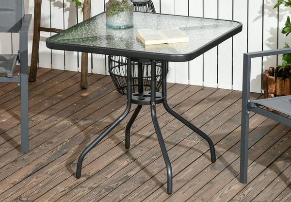 Home Collective Gartentisch Bistrotisch, Glasplatte & schwarzes Metallgestell, 60x60x72.5 cm, Quadratisch, Schwarz
