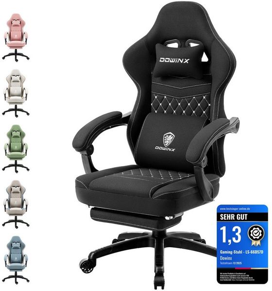 Dowinx Gaming-Stuhl Stoff mit Taschenfederkissen, Gaming Sessel mit Fußstütze, Ergonomischer Bürostuhl