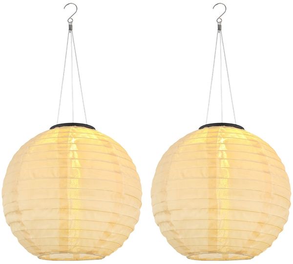 2er Set LED Solar Außen-Hängeleuchte, Lampion sandfarben, H 55 cm