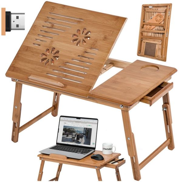 tectake Schreibtisch Laptoptisch (1-St, 1 tlg), Inkl. Schublade, Neigungswinkel der Arbeitsfläche verstellbar