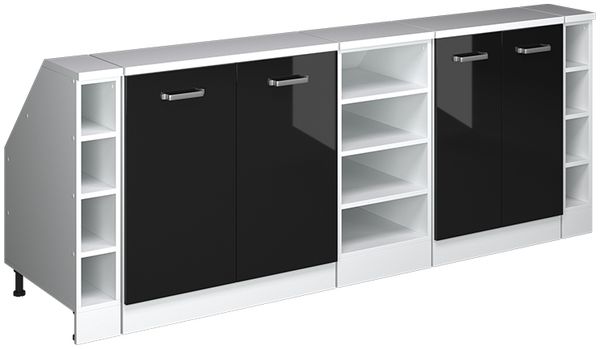 Dachschrägenschrank-Set Rion Schwarz Hochglanz 210 cm 5er Set Schrankkorpuss 60 cm Tiefe Vicco