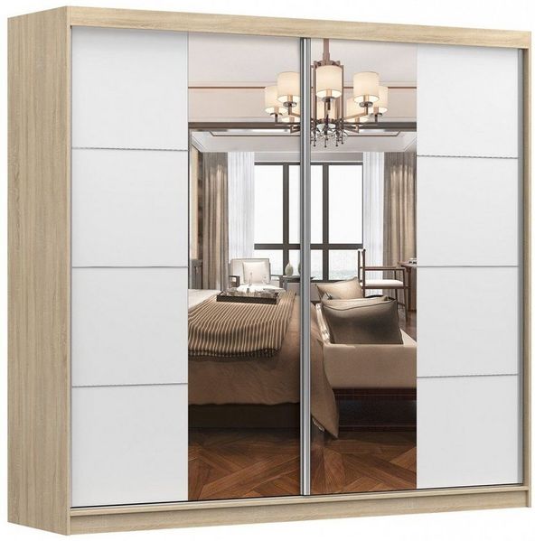 MOEBLO Kleiderschrank BEN 38 (Schwebetürenschrank 2-türig Schrank Garderobe Schiebtüren Schlafzimmer, mit Spiegel) (BxHxT):233x218x61 cm