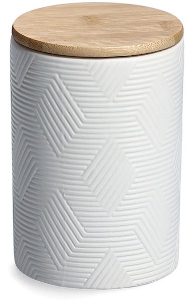 ZELLER 19848 Vorratsdose 720 ml Keramik, weiß mit Bambusdeckel, ca. Ø 10 x 15 cm