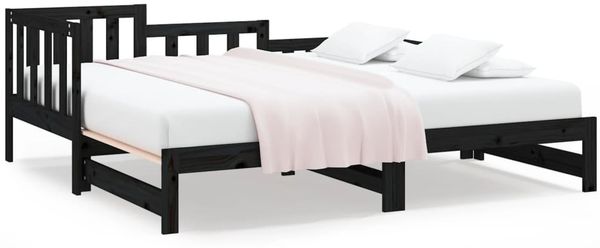 Tagesbett Ausziehbar Schwarz 2x(90x190) cm Massivholz Kiefer [820750] Bild 2