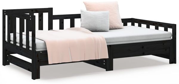 Tagesbett Ausziehbar Schwarz 2x(90x190) cm Massivholz Kiefer [820750] Bild 5