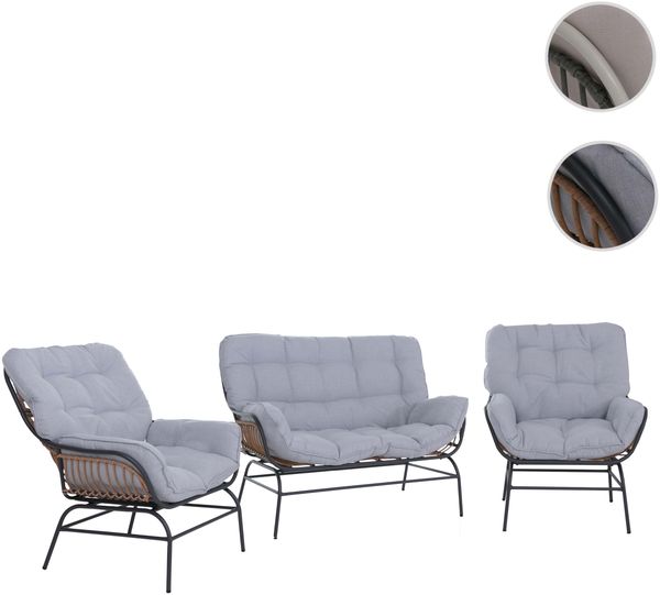Lounge-Set HWC-P75, Gartengarnitur Sofa Sitzgruppe, Stoff 220g/m² Poly-Rattan Metall ~ dunkelgrau, Polster hellgrau Bild 10