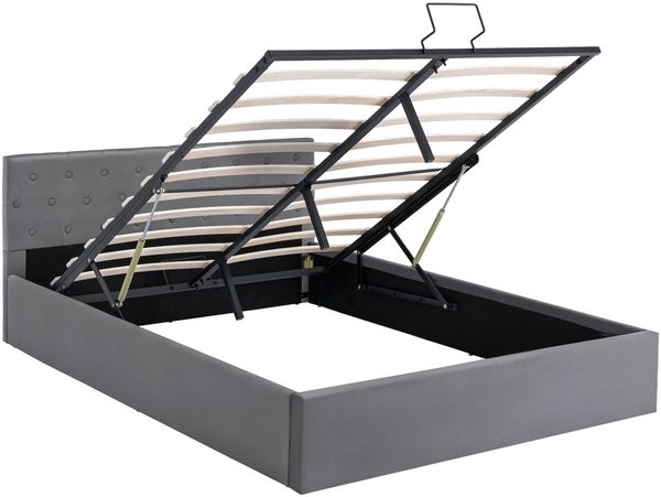 Merax Hydraulisches Polsterbett 140x200 Stauraumbett Doppelbett aus Samt mit Lattenrost Grau
