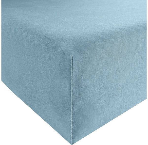 Erwin Müller 'Freising' Spannbettlaken, Gummizug: Rundumgummi, 1 Stück, Elasthan-Jersey-Stretch Uni, Blau, Spannbettlaken | 80x200 - 80x220 cm