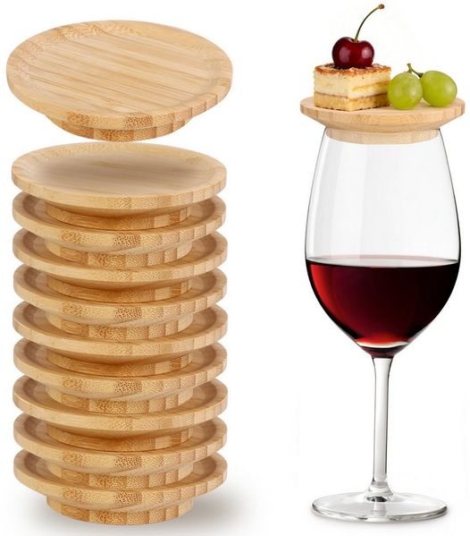 BlingBin Getränkeuntersetzer 10 Stück Weinglas-Untersetzer aus Bambus, Charcuterie Brett Topper, Zubehör für Weinglas, 10er Set, 10-tlg, für Vorspeisenteller und Desserts Getränke, Familienessen & Party