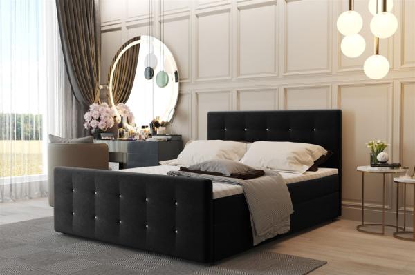 Boxspringbett Schlafzimmerbett CARLOS 180x200 cm Stoff Cosmic Schwarz inkl. Bettkasten