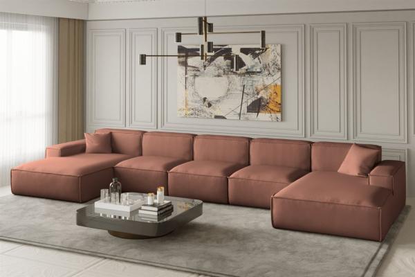 Wohnlandschaft U-Form CELES XL in Stoff Opera Velvet Kupferbraun