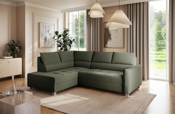 Ecksofa Schlafsofa Sofa MARNO in Stoff Vogue Moosgrün Ottomane Links