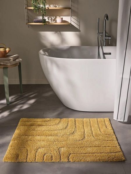 benuta Badematte Dan, Höhe 11 mm, Baumwolle, rechteckig, 100% Baumwolle, handgeknüpft, Geometrisch, Contemporary, Badezimmer