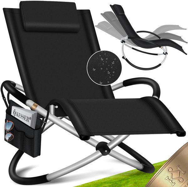 KESSER® Relaxliege Liegestuhl | Gartenliege | Gartenstuhl | Klappstuhl faltbar | Schwungliege | Schaukelsessel | ergonomische Relaxsessel | wetterfest | 180 kg Belastung | 174 x 78 x 89 cm Schwarz - mit Set