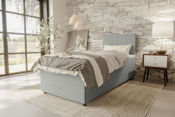 99rooms Kira Mini Boxspringbett Cordstoff POSO Hellgrau 120x200 cm
