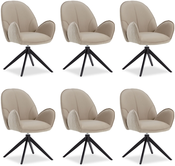 Esszimmerstühle Drehbar 6 Stühle für den Esstisch Küchenstühle mit Armlehne Bouclé Leder Beige Polsterstühle Sessel