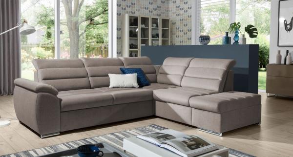 Ecksofa Schlafsofa Sofa PASCARA in Stoff Esito Sand Ottomane Rechts