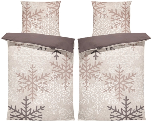 One Home Bettwäsche Winter Snowflakes, Biber, 4 teilig, Kristalle und Schneeflocken, kuschelig flauschig warm weich Baumwolle
