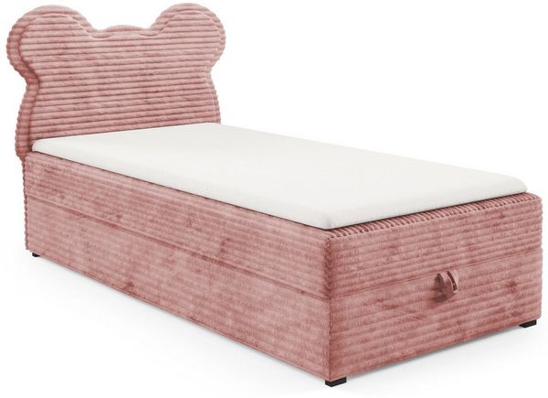 Deine Möbel 24 Boxspringbett TEDDY Boxbett Polsterbett Teddy-Kopfteil Bett für Kinder Jugendliche (Creme Beige Hellgrau Grau Schwarz Rosa Blau, 3-St, Kinderbett Jugendbett Einzelbett), 90x200 100x200 cm Cord Breitcord