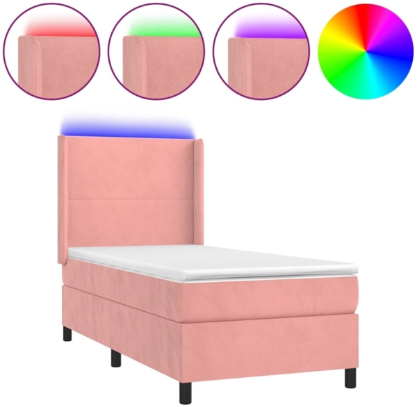 vidaXL Boxspringbett mit Matratze & LED Rosa 100x200 cm Samt 3139432