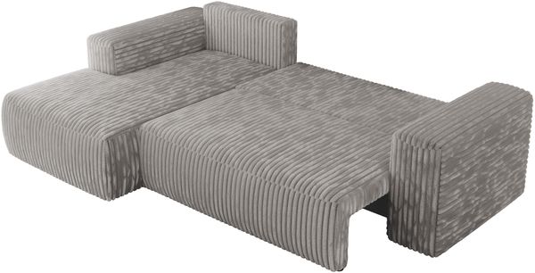 Ecksofa mit Schlaffunktion, Bettkasten und losen Kissen für das Wohnzimmer - TRENTINO - Hellgrau Cord - links Bild 5
