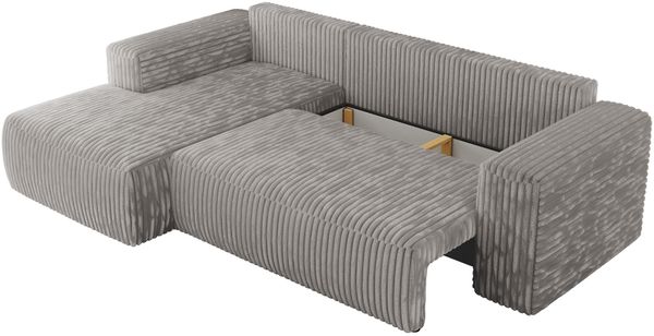 Ecksofa mit Schlaffunktion, Bettkasten und losen Kissen für das Wohnzimmer - TRENTINO - Hellgrau Cord - links Bild 6
