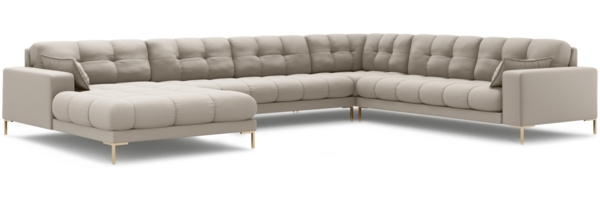 Micadoni Wohnlandschaft Mamaia 7-Sitzer Rechts Strukturierter Stoff Neve Beige goldene Beine