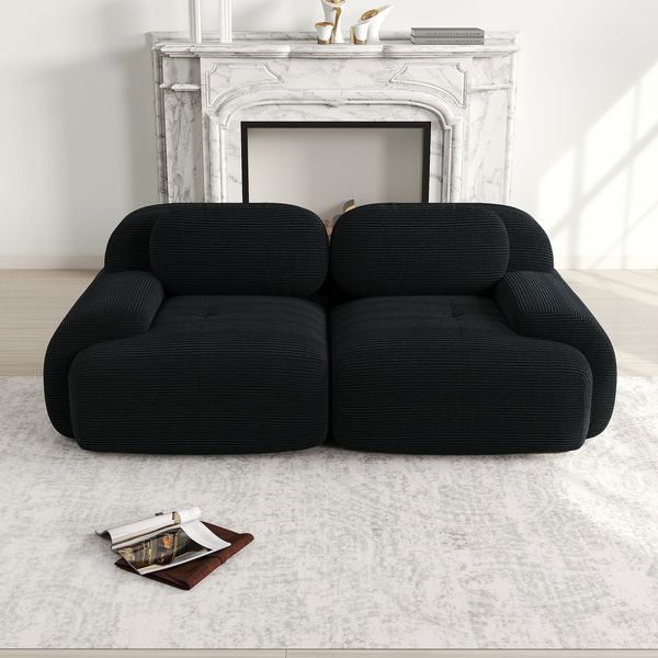 Loveseat-Sofa aus Cordstoff,modular kombinierbar mit geschwungenen Armlehnen und rutschfester Unterseite hochelastische Polsterung für Wohnzimmer Schlafzimmer und Heimkino,Cordstoff,Black,