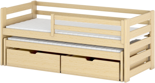Kinderbett Sizilo mit 2 Schubladen, Gummirädern, Lattenrost (Farbe: Kiefer, 80 x 200)