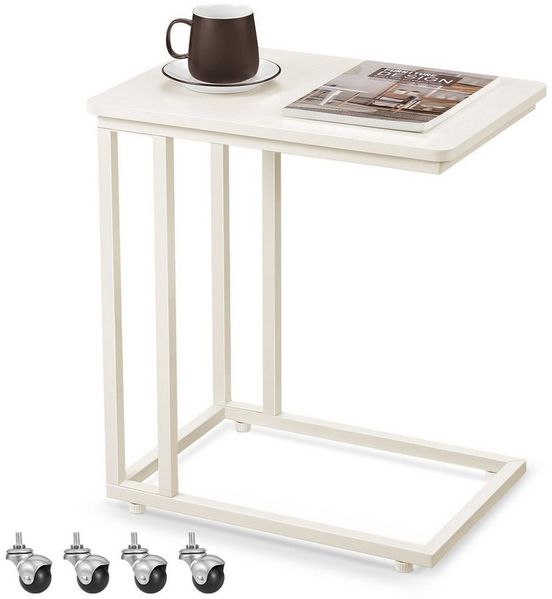Vasagle Beistelltisch mit Rollen, Industrie-Design, Holzspanplatte/Stahl, Cremeweiß, 50 x 35 x 60 cm