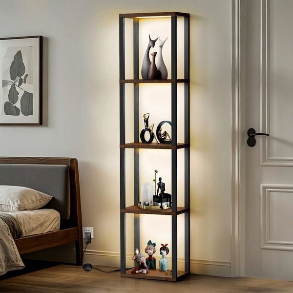 XERSEK Eckregal LED Standregal Bücherregal Vitrine Dimmbar mit APP & Fernbedienung, Metallrahmen Regal 4-6 Ablagen, Für Wohnzimmer / Schlafzimmer / Flur / Büro