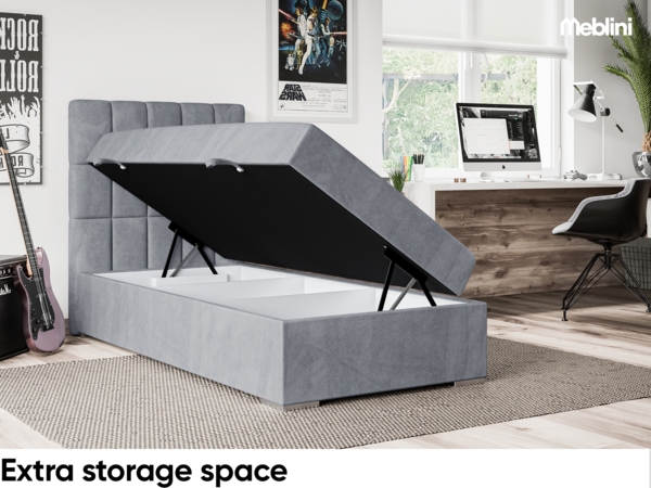 MEBLINI Boxspringbett LUKAS 80x200 cm mit Bettkasten - H3/Grau Samt Gepolstert Einzelbett mit Topper & Taschenfederkern-Matratze - 80x200 Links Bild 5