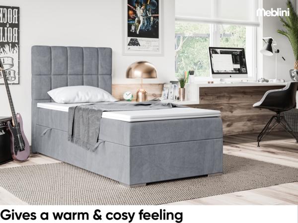 MEBLINI Boxspringbett LUKAS 80x200 cm mit Bettkasten - H3/Grau Samt Gepolstert Einzelbett mit Topper & Taschenfederkern-Matratze - 80x200 Links Bild 4