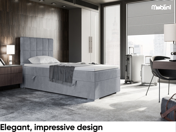 MEBLINI Boxspringbett LUKAS 80x200 cm mit Bettkasten - H3/Grau Samt Gepolstert Einzelbett mit Topper & Taschenfederkern-Matratze - 80x200 Links Bild 2