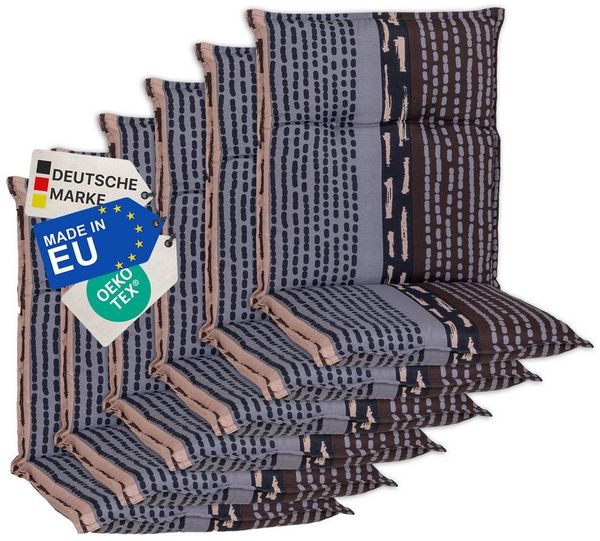 NYVI Sitzauflage Niedriglehner Auflagen 6er Set Barcelona Gartenstuhlauflagen 100x50 cm, (6 St), Niederlehner Stuhlauflage Sitzauflage mit Halteband