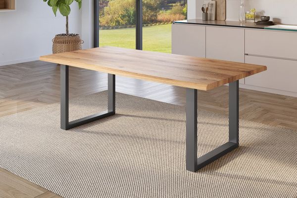 SAM® Esstisch Thoran, Holz-Optik Wildeiche, U-Metallgestell, Baumkante