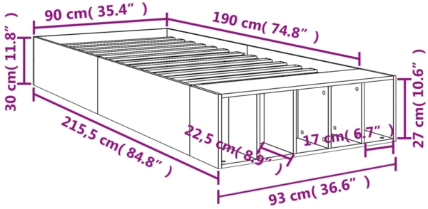 vidaXL Bettgestell Sonoma-Eiche 90x190 cm Holzwerkstoff 3280617 Bild 9